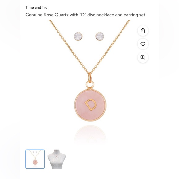 Genuine Rose Quartz with "C" Initial Disc Necklace and Earring Set 18.5” - Picture 10 of 12